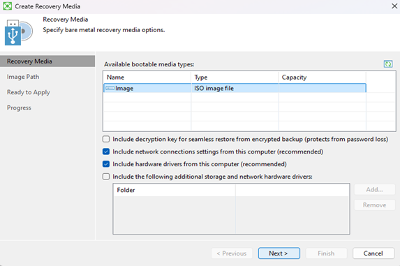 Paramètres support de récupération